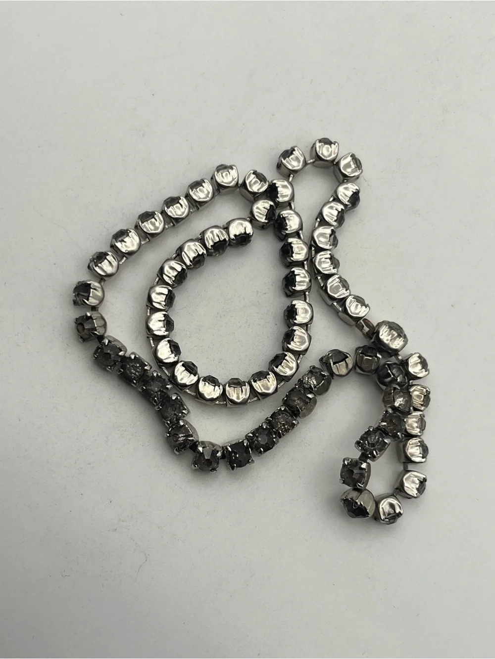Grey rhinestones silver tone tennis necklace vintage sparkly